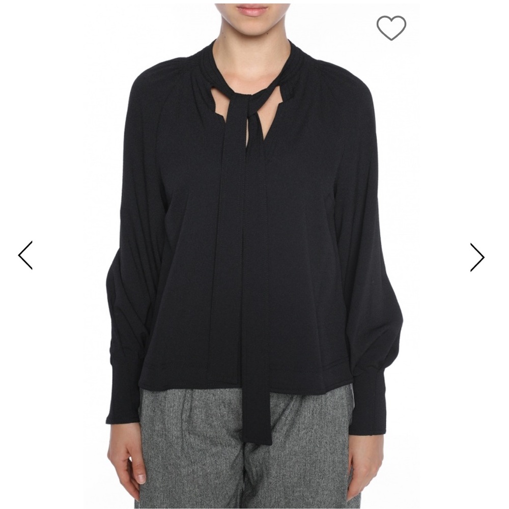 See By Chloe Black Tie Neck Crepe Blouse Size 34